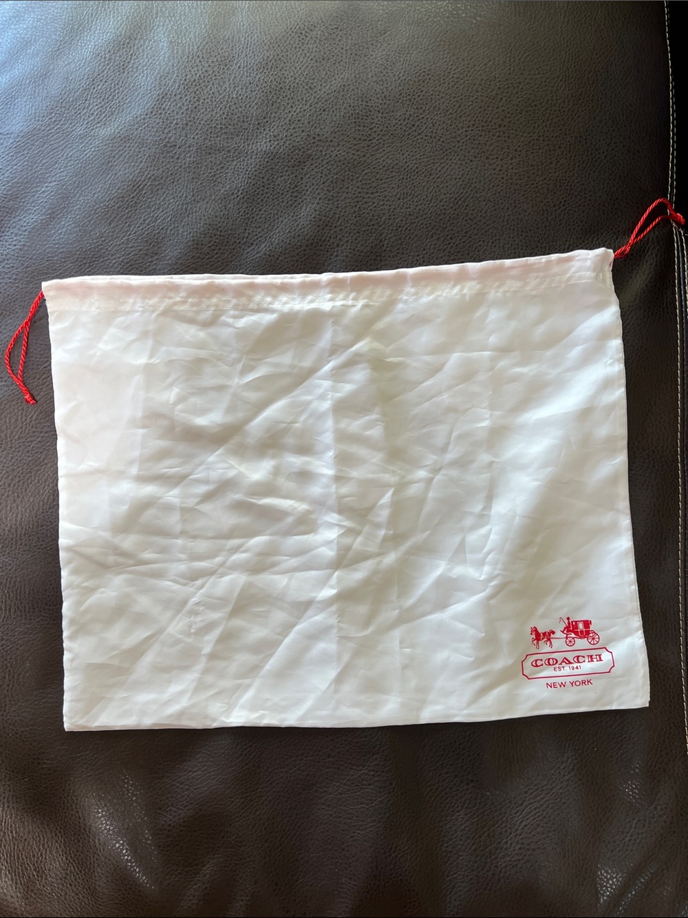 Coach White Drawstring Dust Bag with Red Logo